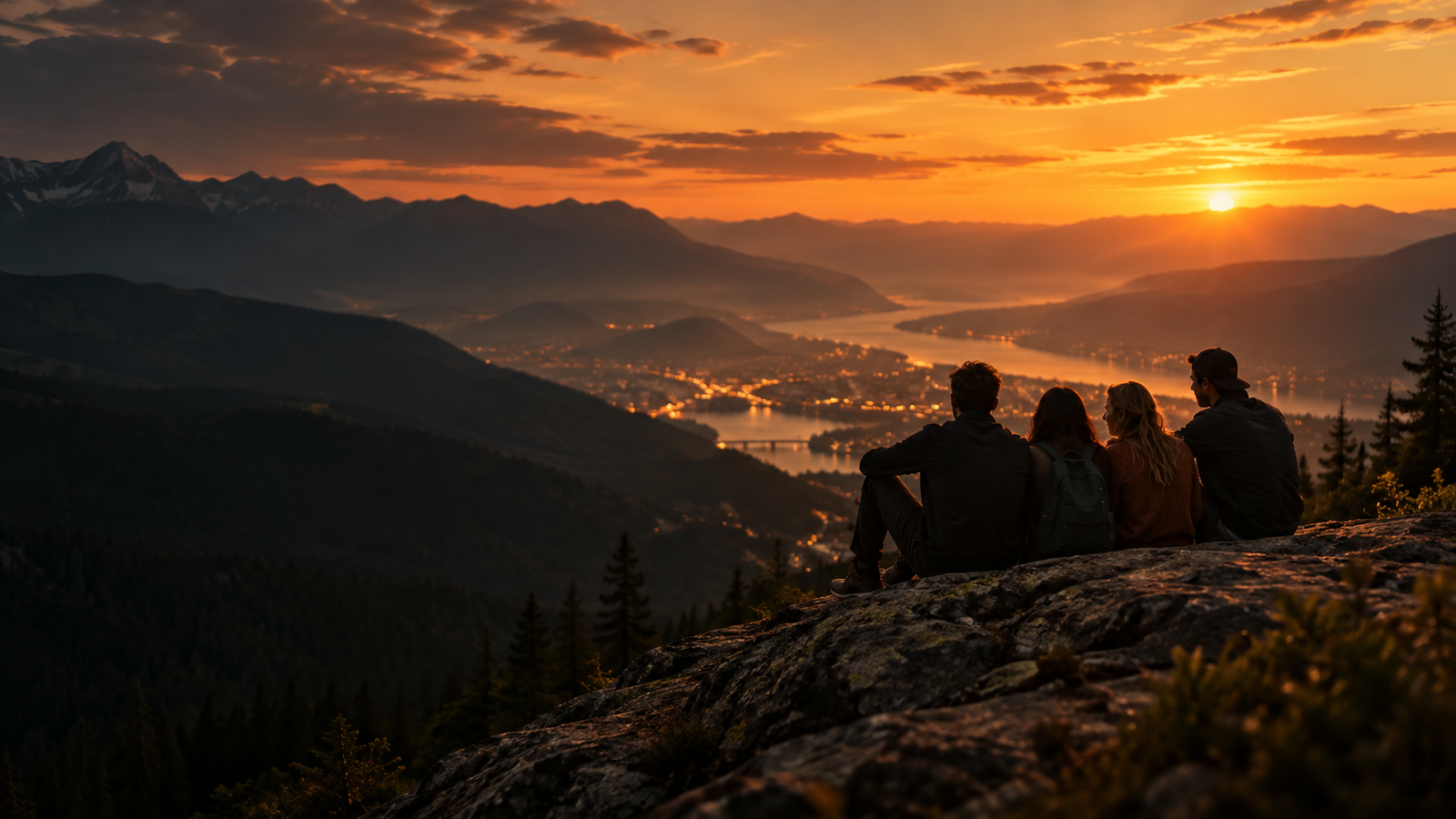 Friends sharing a sunset moment